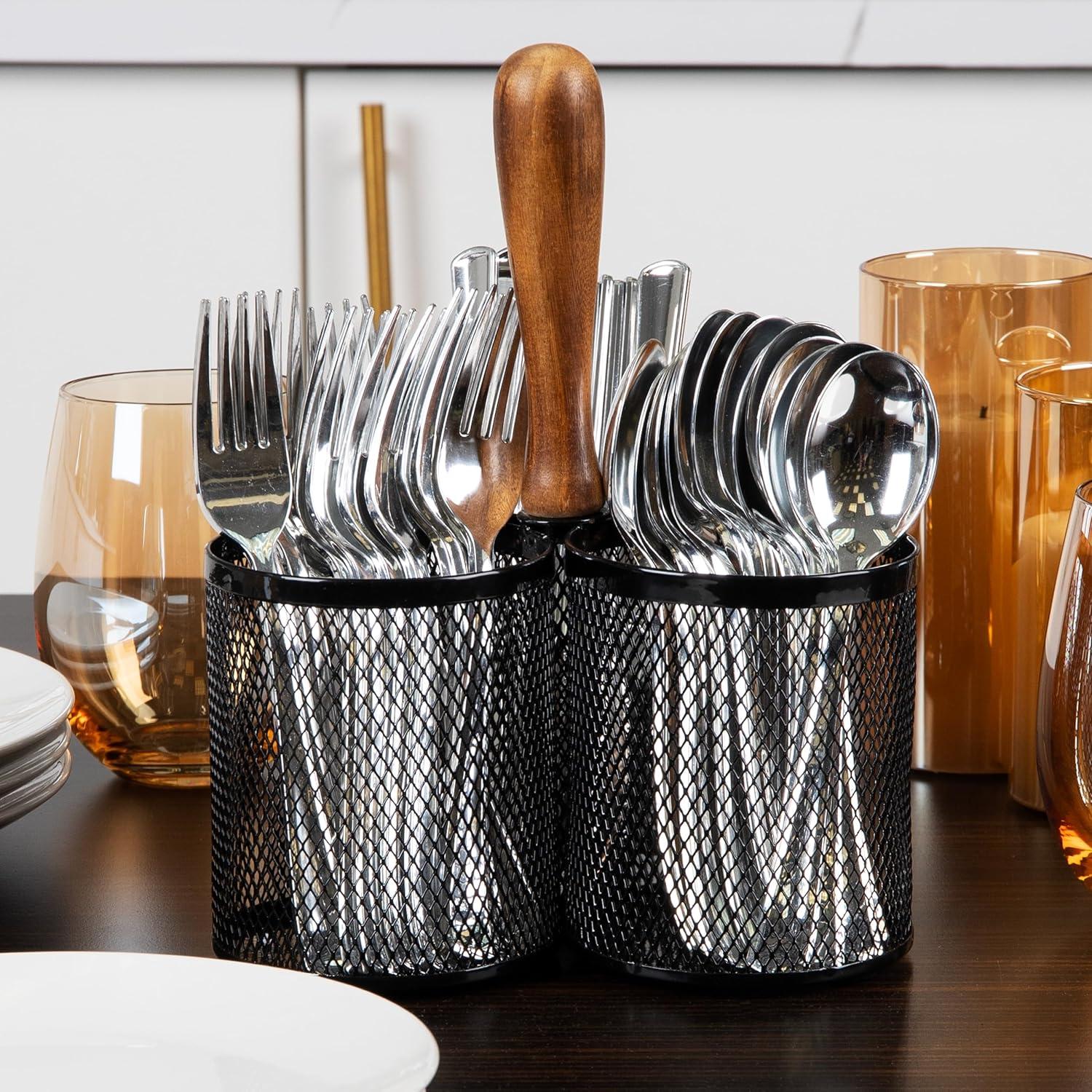 imageMind Reader Utensil Holder Silverware Organizer Caddy Cutlery Holder Kitchen Metal Mesh 75quotL x 75quotW x 975quotH BlackBlack