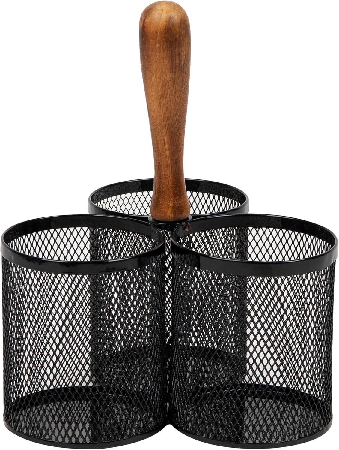 imageMind Reader Utensil Holder Silverware Organizer Caddy Cutlery Holder Kitchen Metal Mesh 75quotL x 75quotW x 975quotH BlackBlack