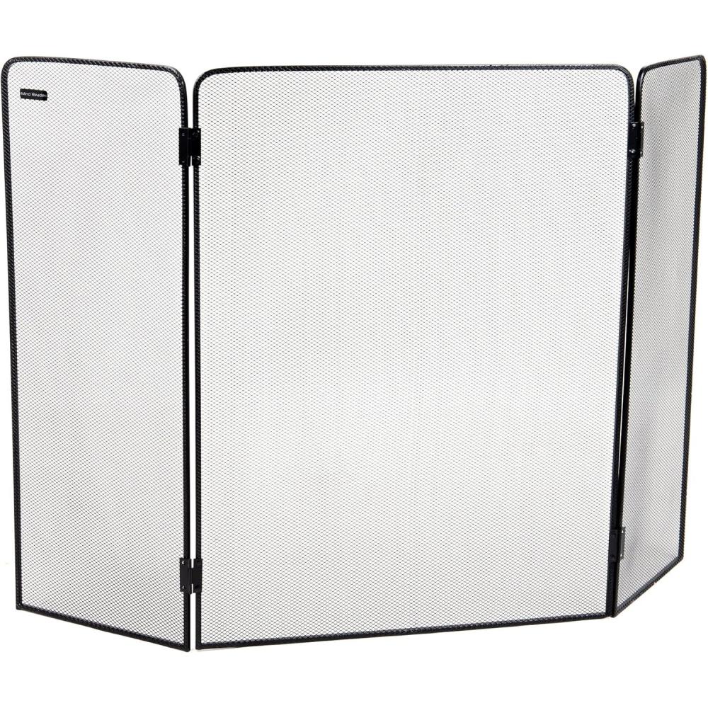 imageMind Reader 3Panel Fireplace Screen Folding Indoor Outdoor Stand Alone Metal Mesh 2625quotL x 025quotW x 24quotH BlackBlack
