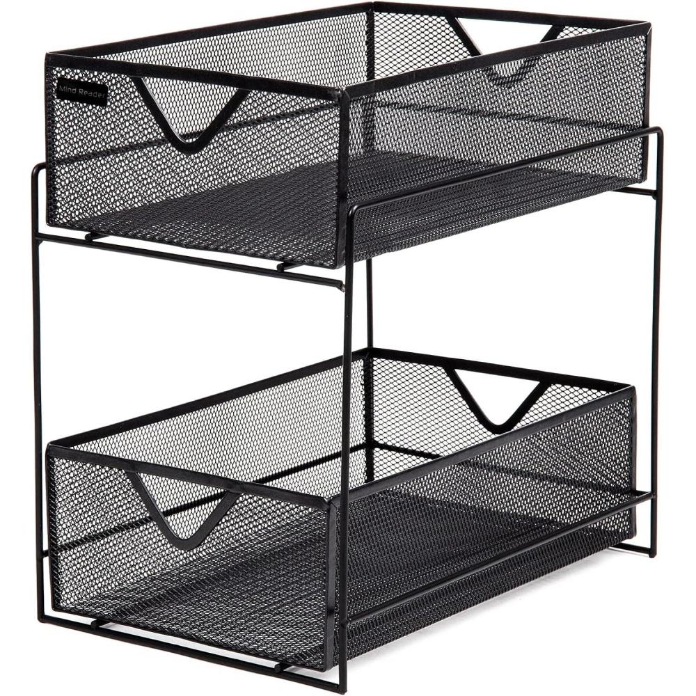 imageMind Reader Accessory Organizer Supply Storage Makeup Office Kitchen Metal Mesh 825quotL x 125quotW x 125quotH SilverBlack 2 Tier Mesh