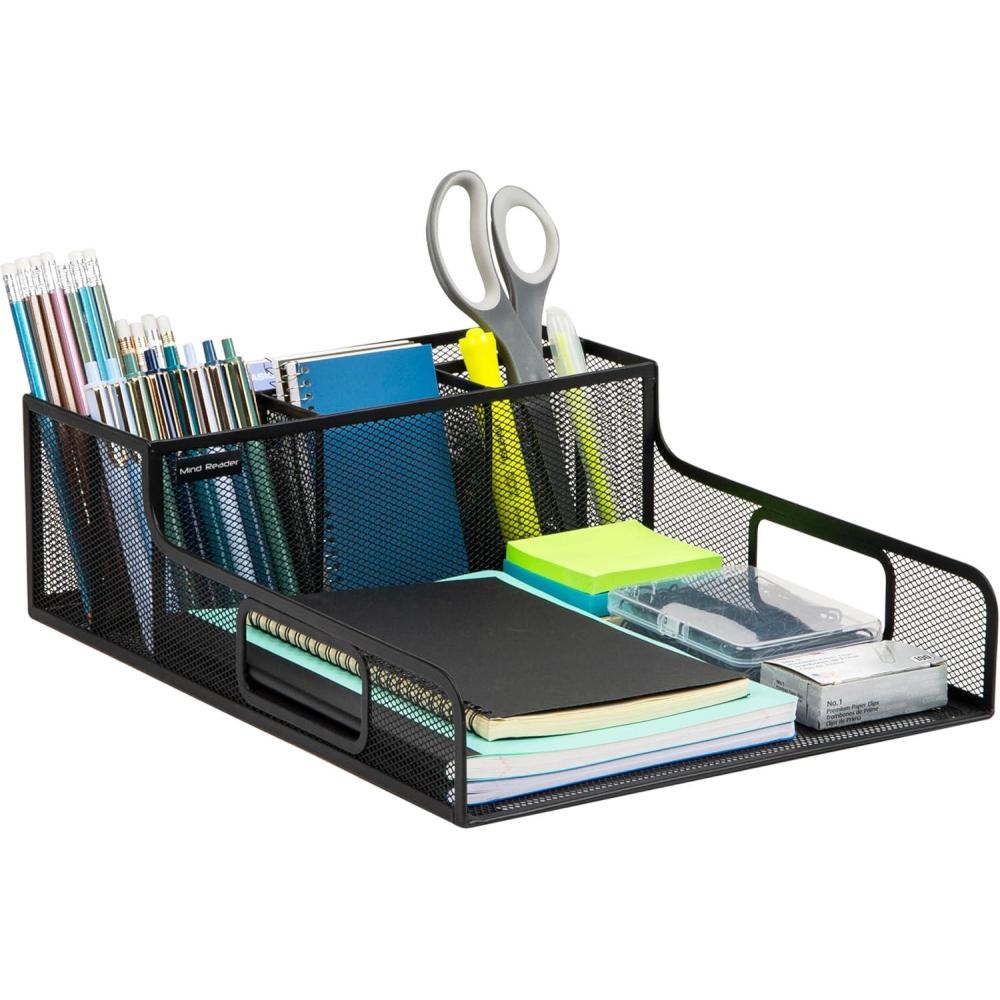 imageMind Reader Desktop Organizer File Storage Accessory Storage Workspace Office Metal Mesh 115quot L x 1475quot W x 55quot H BlackNapkin  Plate Holder