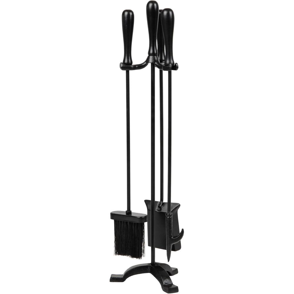 imageMind Reader Fireplace Tool Set Poker Ash Brush Shovel Scoop Stand Wrought Iron and Steel 625quotL x 625quotW x 30quotH BlackFireplace Set with Poker