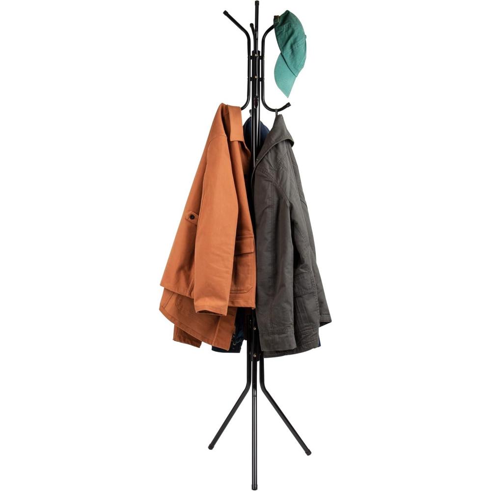 imageMind Reader Freestanding Coat Rack MultiHook Organizer for Office or Entryway Metal WhiteBlack