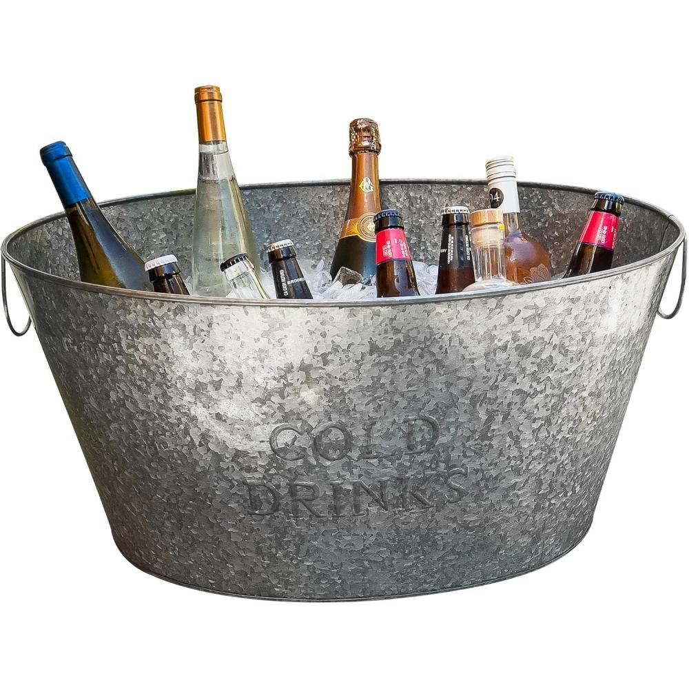 imageMind Reader Ice Beverage Bucket for Parties Wine Bucket Baby Photos Galvanized Metal 195quotL x 1425quotW x 105quotH SilverMedium