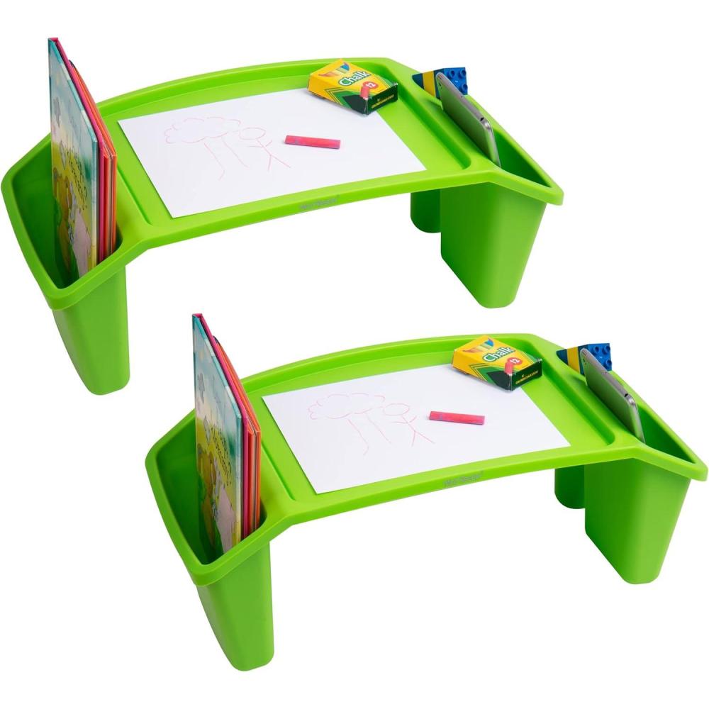 imageMind Reader Kids Lap Desk Portable Activity Tray with Side Storage Stackable Plastic Desk for Drawing Snacks Study Set of 2 GreenGreen