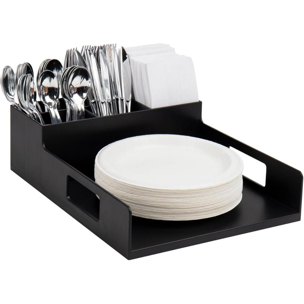 imageMind Reader Paper Plate Holder Covered Dispenser Dinner Party Essentials Plate Caddy Acrylic 11quot L x 11quot W x 5quot H BlackNapkin  Plate Holder