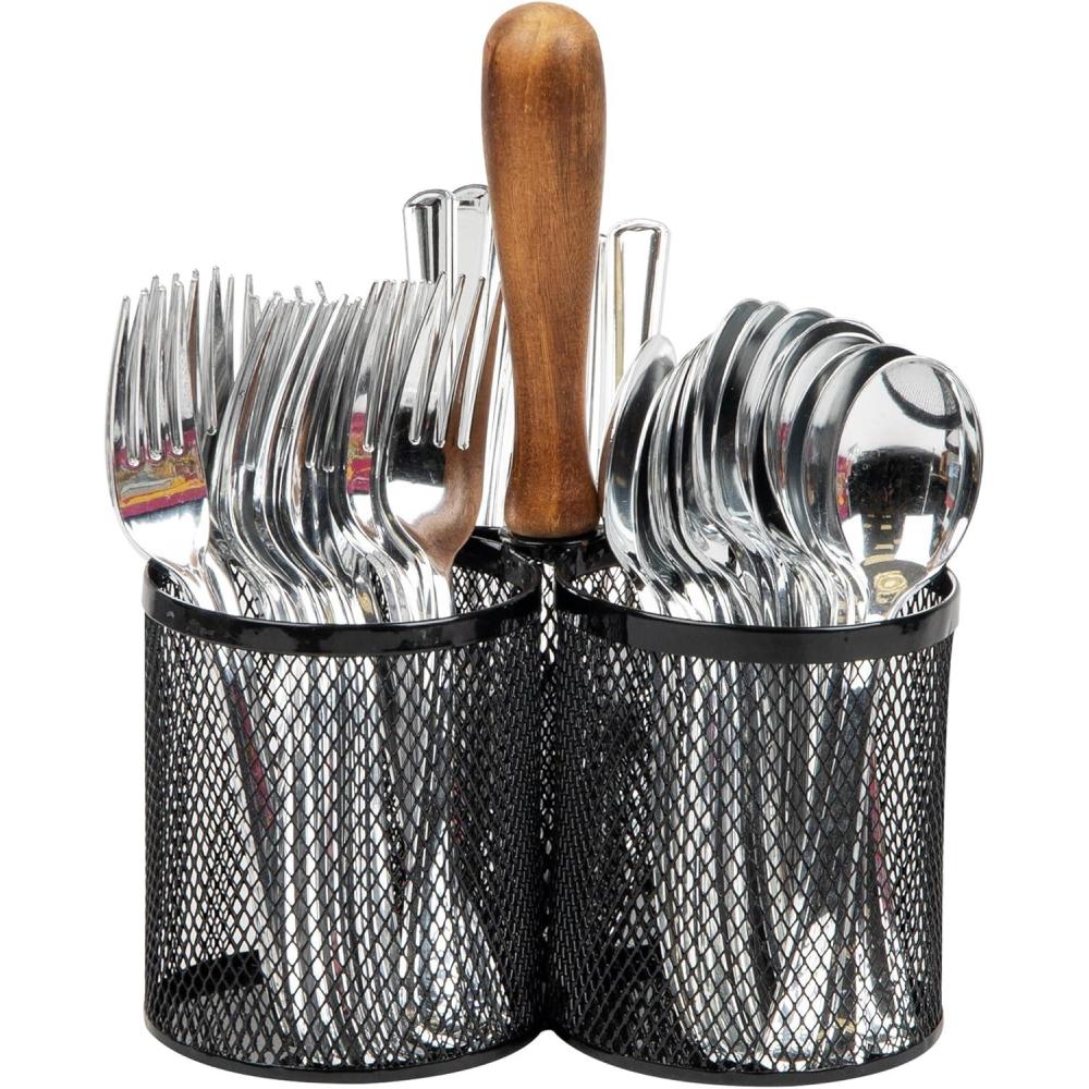 imageMind Reader Utensil Holder Silverware Organizer Caddy Cutlery Holder Kitchen Metal Mesh 75quotL x 75quotW x 975quotH BlackBlack