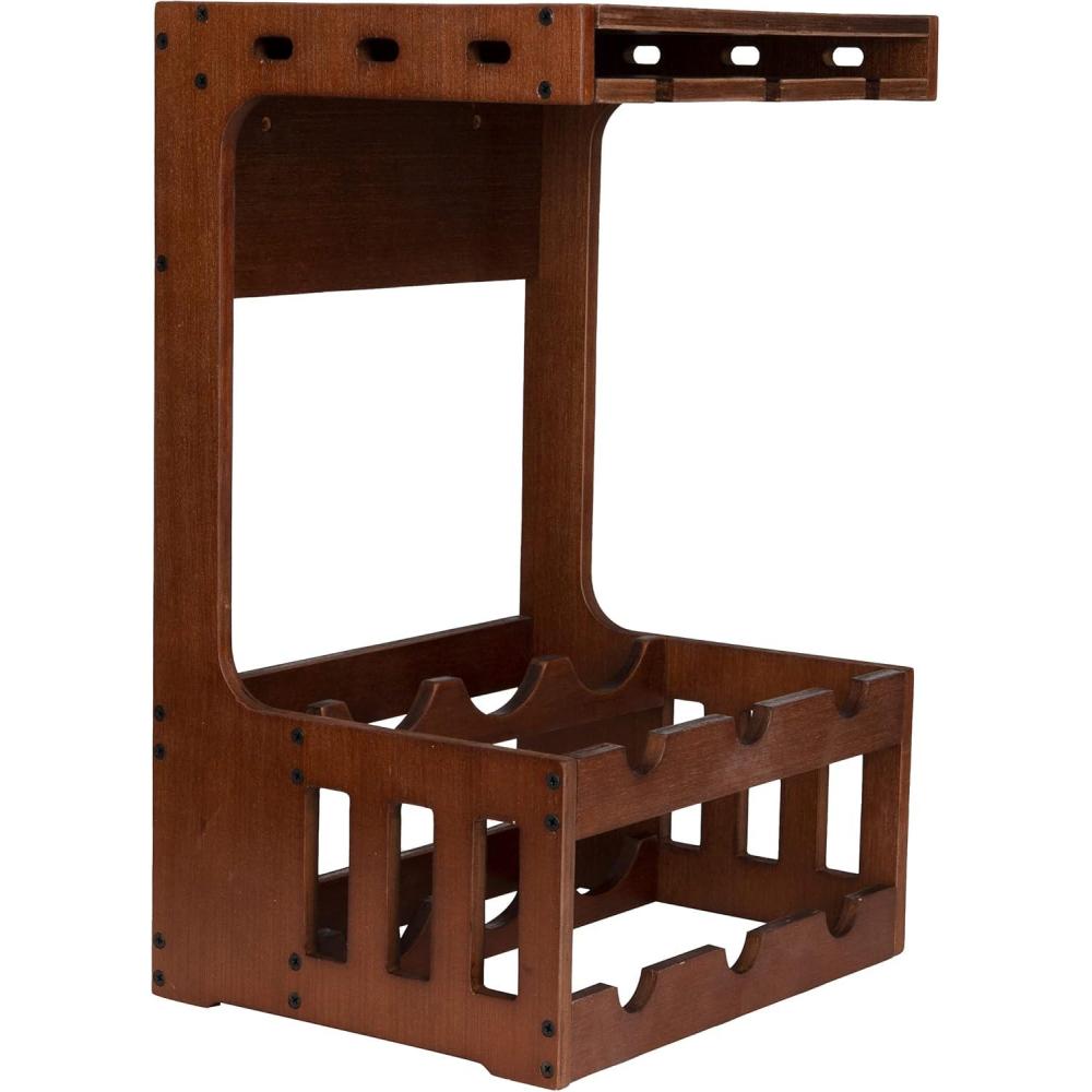 imageMind Reader Wine and Wine Glass Rack Wine Glass Holder Countertop Bar Organizer Wood 13quot L x 1025quot W x 20quot H Brown