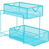 Mind Reader Accessory Organizer, Supply Storage, Makeup, Office, Kitchen, Metal Mesh, 8.25″L x 12.5″W x 12.5″H, Silver(Blue 2 Tier Mesh)