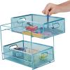 Mind Reader Accessory Organizer, Supply Storage, Makeup, Office, Kitchen, Metal Mesh, 8.25″L x 12.5″W x 12.5″H, Silver(Turquoise 2 Tier Mesh)