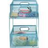 Mind Reader Accessory Organizer, Supply Storage, Makeup, Office, Kitchen, Metal Mesh, 8.25″L x 12.5″W x 12.5″H, Silver(Turquoise 2 Tier Mesh)