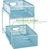 Mind Reader Accessory Organizer, Supply Storage, Makeup, Office, Kitchen, Metal Mesh, 8.25″L x 12.5″W x 12.5″H, Silver(Turquoise 2 Tier Mesh)