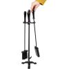 Mind Reader Fireplace Tool Set, Poker, Ash Brush, Shovel Scoop, Stand, Wrought Iron and Steel, 6.25″L x 6.25″W x 30″H, Black(Fireplace Set with Poker)