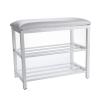 Mind Reader Shoe Bench, Shoe Organizer, Shoe Rack, Padded Bench, Storage, Entryway, Metal, 23.5″ L x 11.8″ W x 19.88″ H, White(White)