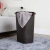 Mind Reader Slim Laundry Hamper with Lid, 60L Clothes Basket, Premium Wicker Design, Plastic, Ivory(Brown)