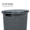 Mind Reader Slim Laundry Hamper with Lid, 60L Clothes Basket, Premium Wicker Design, Plastic, Ivory(Gray)
