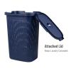 Mind Reader Slim Laundry Hamper with Lid, 60L Clothes Basket, Premium Wicker Design, Plastic, Ivory(Navy)
