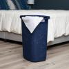 Mind Reader Slim Laundry Hamper with Lid, 60L Clothes Basket, Premium Wicker Design, Plastic, Ivory(Navy)