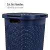 Mind Reader Slim Laundry Hamper with Lid, 60L Clothes Basket, Premium Wicker Design, Plastic, Ivory(Navy)