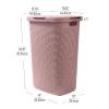 Mind Reader Slim Laundry Hamper with Lid, 60L Clothes Basket, Premium Wicker Design, Plastic, Ivory(Pink)