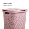 Mind Reader Slim Laundry Hamper with Lid, 60L Clothes Basket, Premium Wicker Design, Plastic, Ivory(Pink)