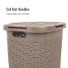 Mind Reader Slim Laundry Hamper with Lid, 60L Clothes Basket, Premium Wicker Design, Plastic, Ivory(Tan)