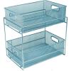 Mind Reader Accessory Organizer, Supply Storage, Makeup, Office, Kitchen, Metal Mesh, 8.25″L x 12.5″W x 12.5″H, Silver(Turquoise 2 Tier Mesh)