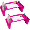 imageMind Reader Kids Lap Desk Portable Activity Tray with Side Storage Stackable Plastic Desk for Drawing Snacks Study Set of 2 GreenPink