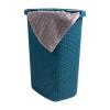 Mind Reader Slim Laundry Hamper with Lid, 60L Clothes Basket, Premium Wicker Design, Plastic, Ivory(Blue)