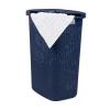 Mind Reader Slim Laundry Hamper with Lid, 60L Clothes Basket, Premium Wicker Design, Plastic, Ivory(Navy)