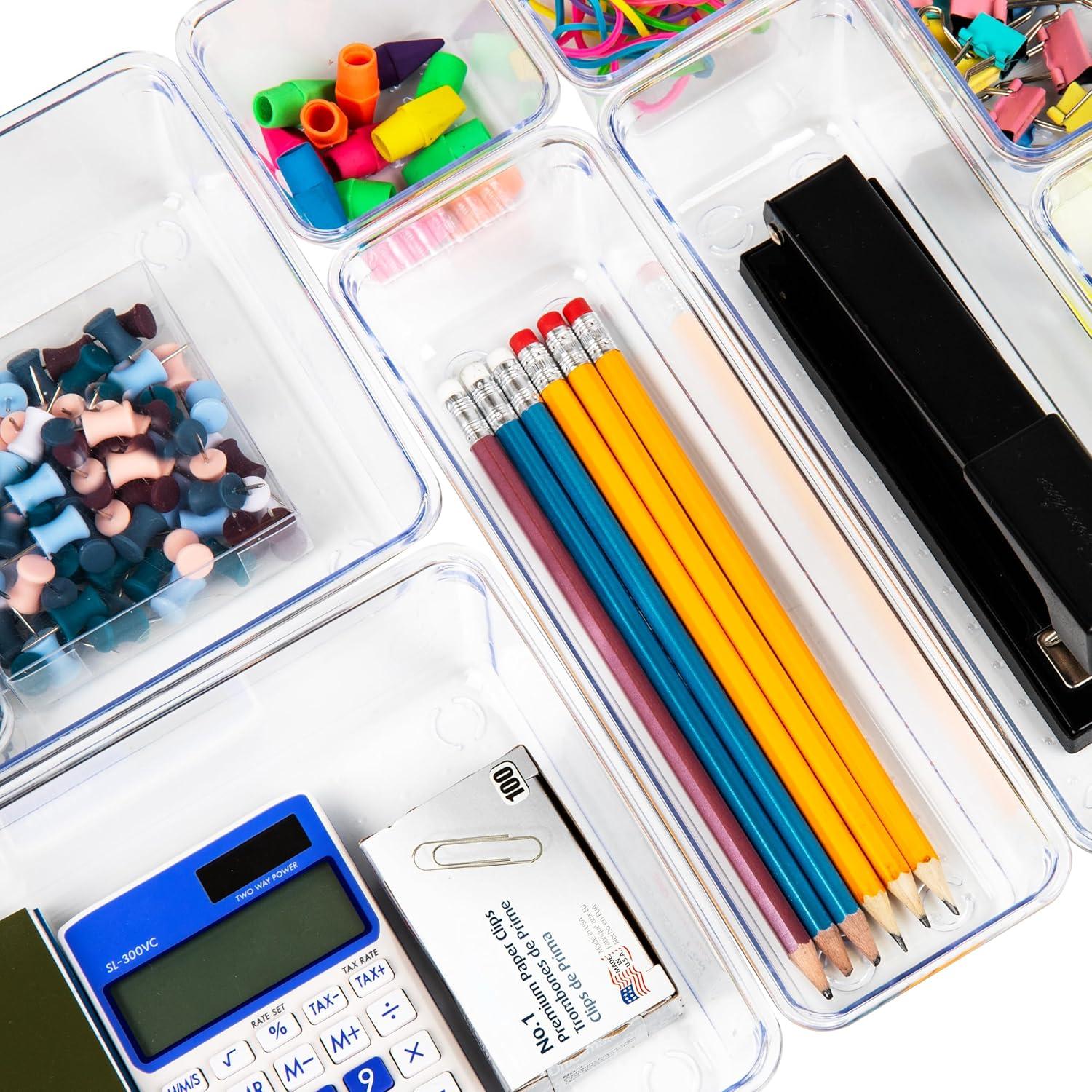 imageMind Reader 8Pc Drawer Organizer Desk Organizer Interlocking Storage Kitchen Office WhiteClear