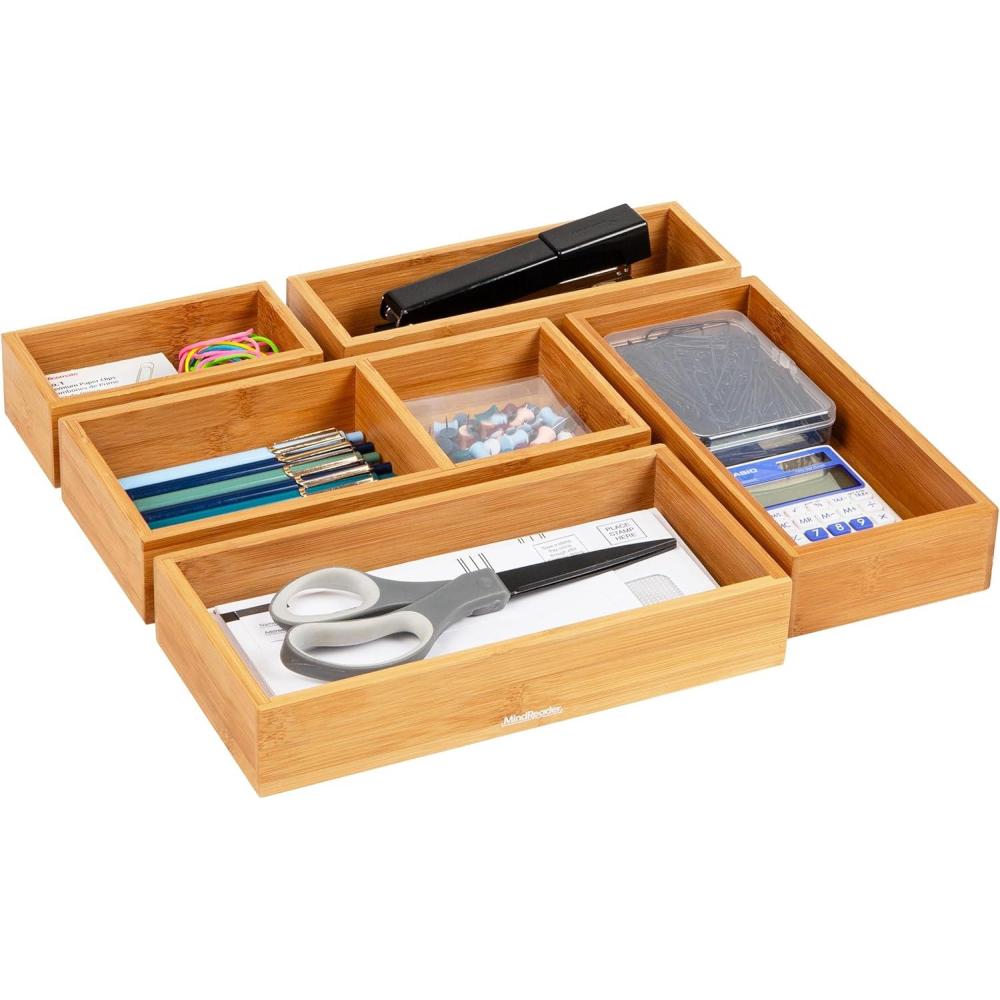 imageMind Reader 8Pc Drawer Organizer Desk Organizer Interlocking Storage Kitchen Office WhiteBrown