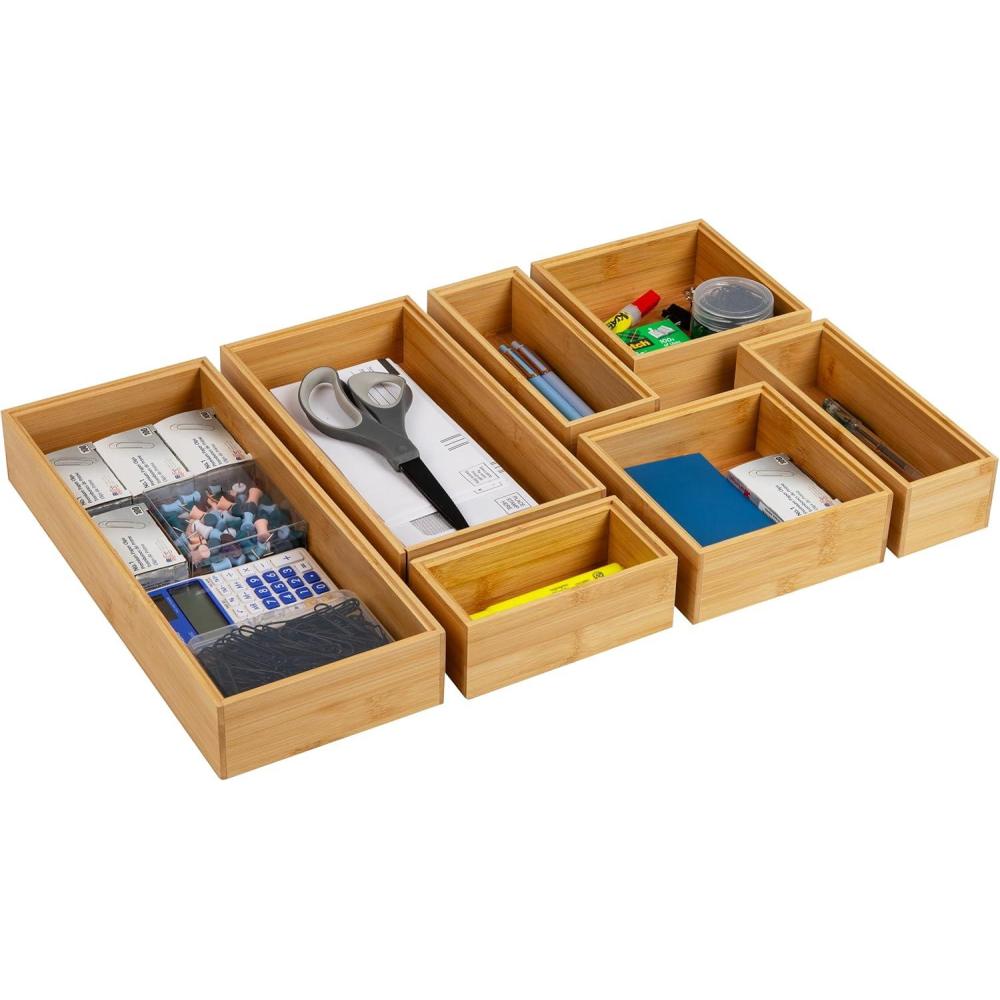 imageMind Reader 8Pc Drawer Organizer Desk Organizer Interlocking Storage Kitchen Office WhiteClassic Brown