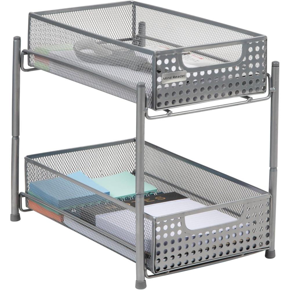 imageMind Reader Accessory Organizer Supply Storage Makeup Crafts Office Metal Mesh 8quotL x 125quotW x 1125quotH PinkSilver