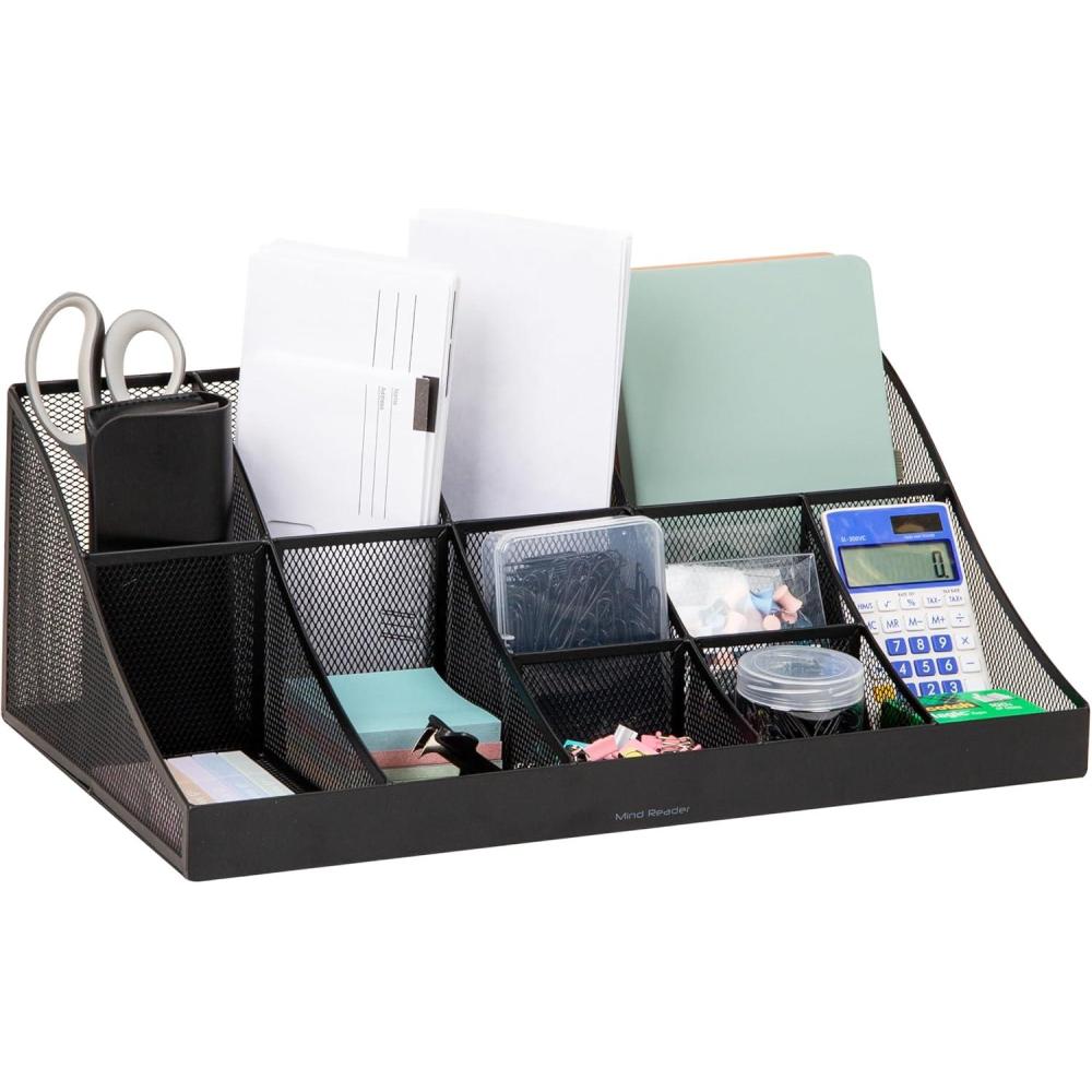 imageMind Reader Cup and Condiment Station Countertop Organizer Coffee Bar Kitchen Stirrers 17875quotL x 95quotW x 6625quotH BlackBlack Metal