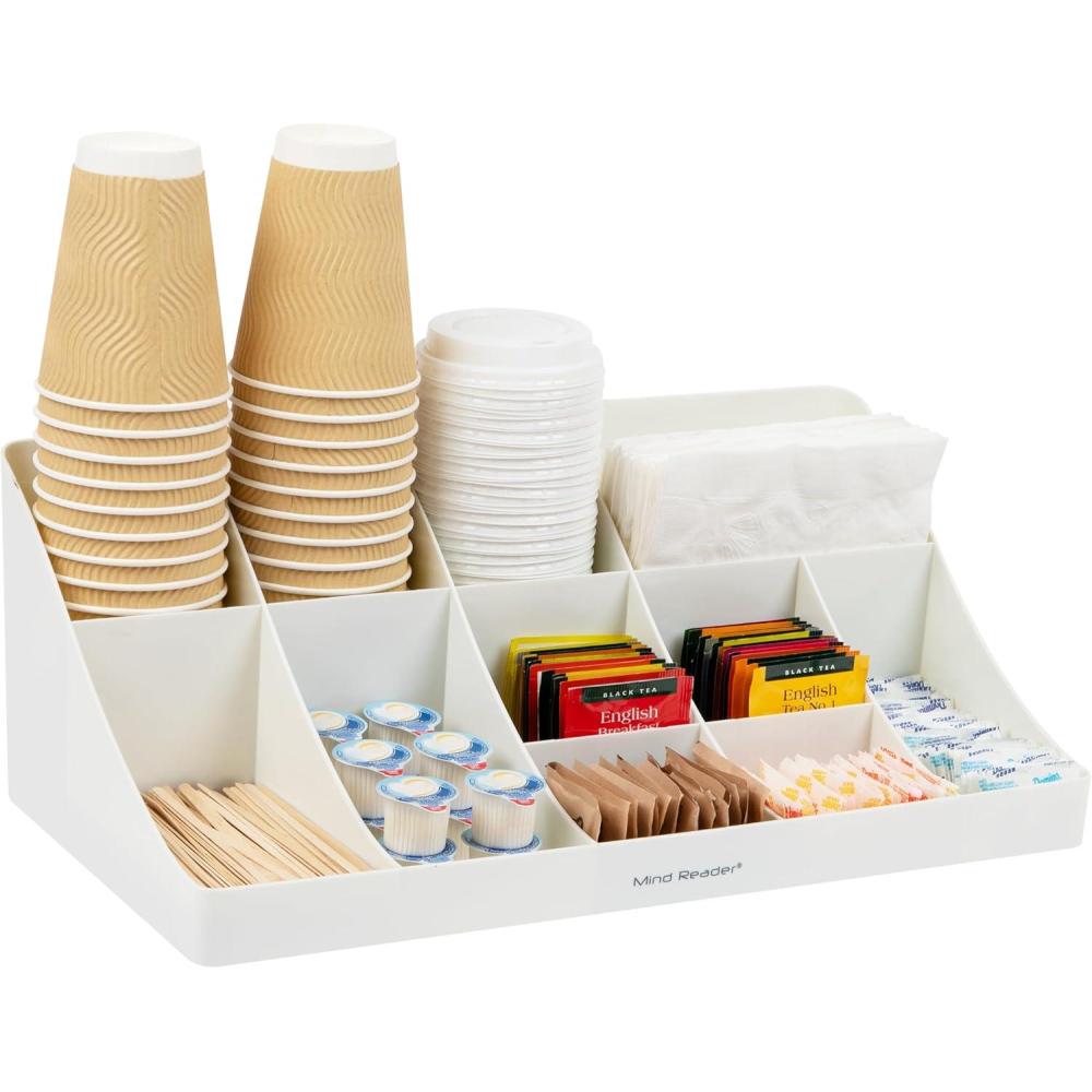 imageMind Reader Cup and Condiment Station Countertop Organizer Coffee Bar Kitchen Stirrers 17875quotL x 95quotW x 6625quotH BlackWhite