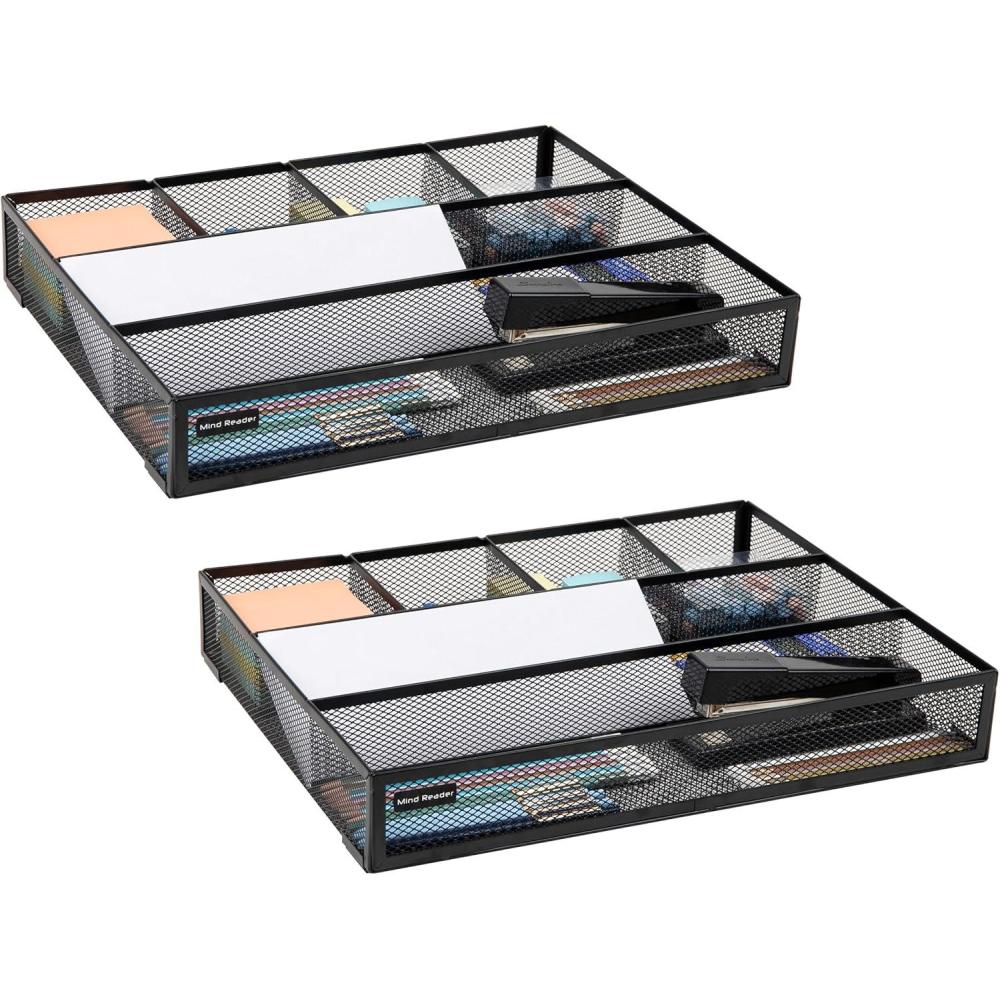 imageMind Reader Drawer Organizer Desk Org Utensil Organizer Office Kitchen Metal Mesh Set of 2 BlackBlack