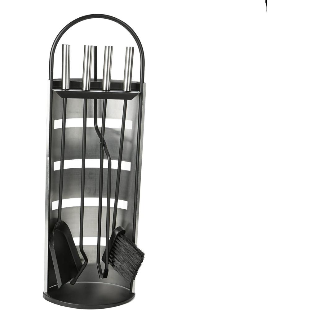 imageMind Reader Fireplace Set with Stand Brush Shovel Scoop Poker Tongs Durable Steel 9quotL x 6quotW x 2625quotH 4 Pcs SilverSilver