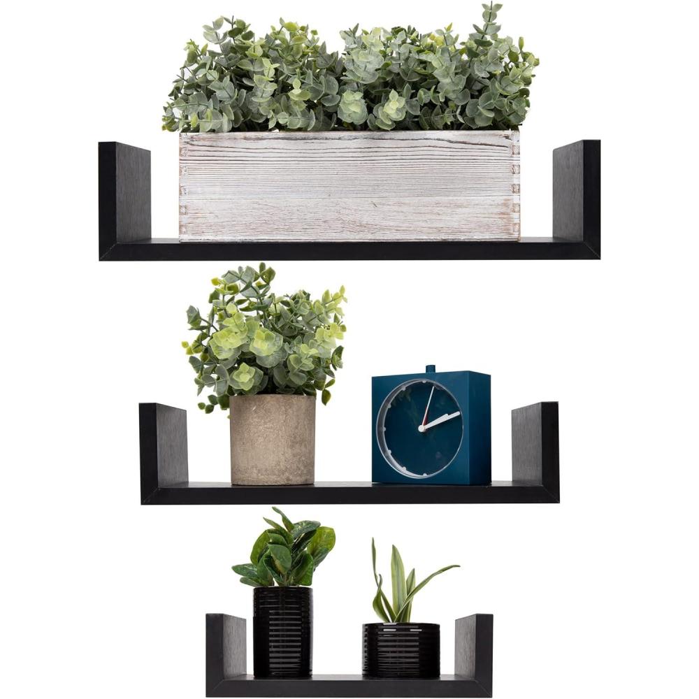 imageMind Reader Floating Shelves for Wall Room Decor Living Room Bathroom Shelf MDF 1675quot L x 45quot W x 4quotH Set of 3 WhiteBlack