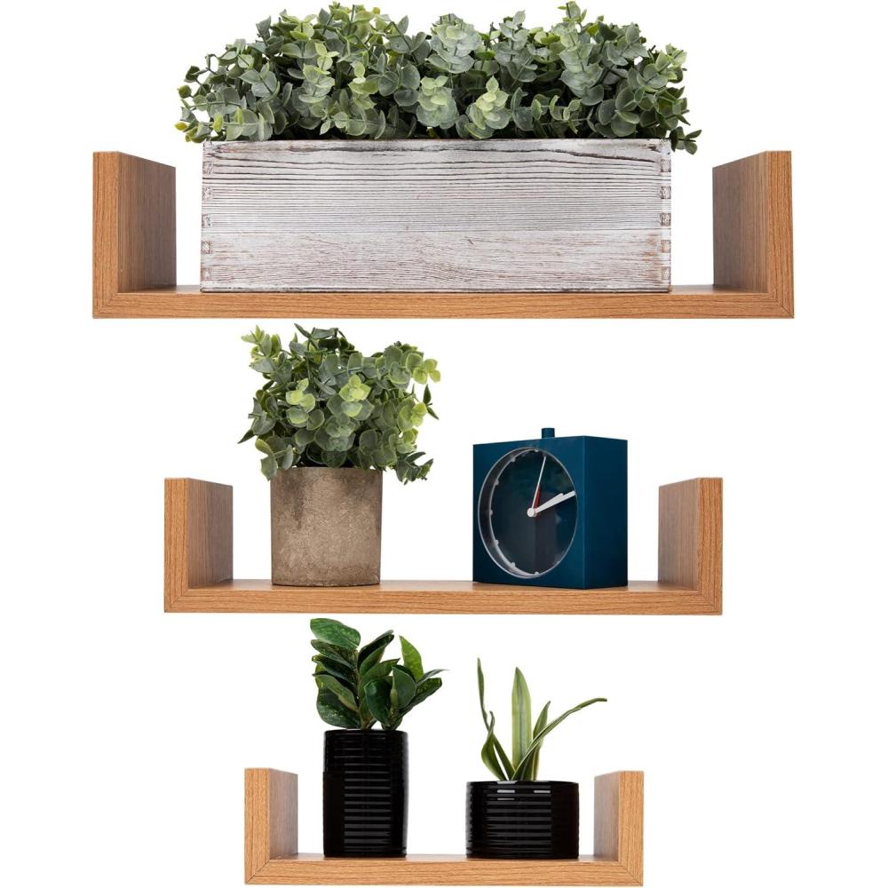imageMind Reader Floating Shelves for Wall Room Decor Living Room Bathroom Shelf MDF 1675quot L x 45quot W x 4quotH Set of 3 WhiteBrown