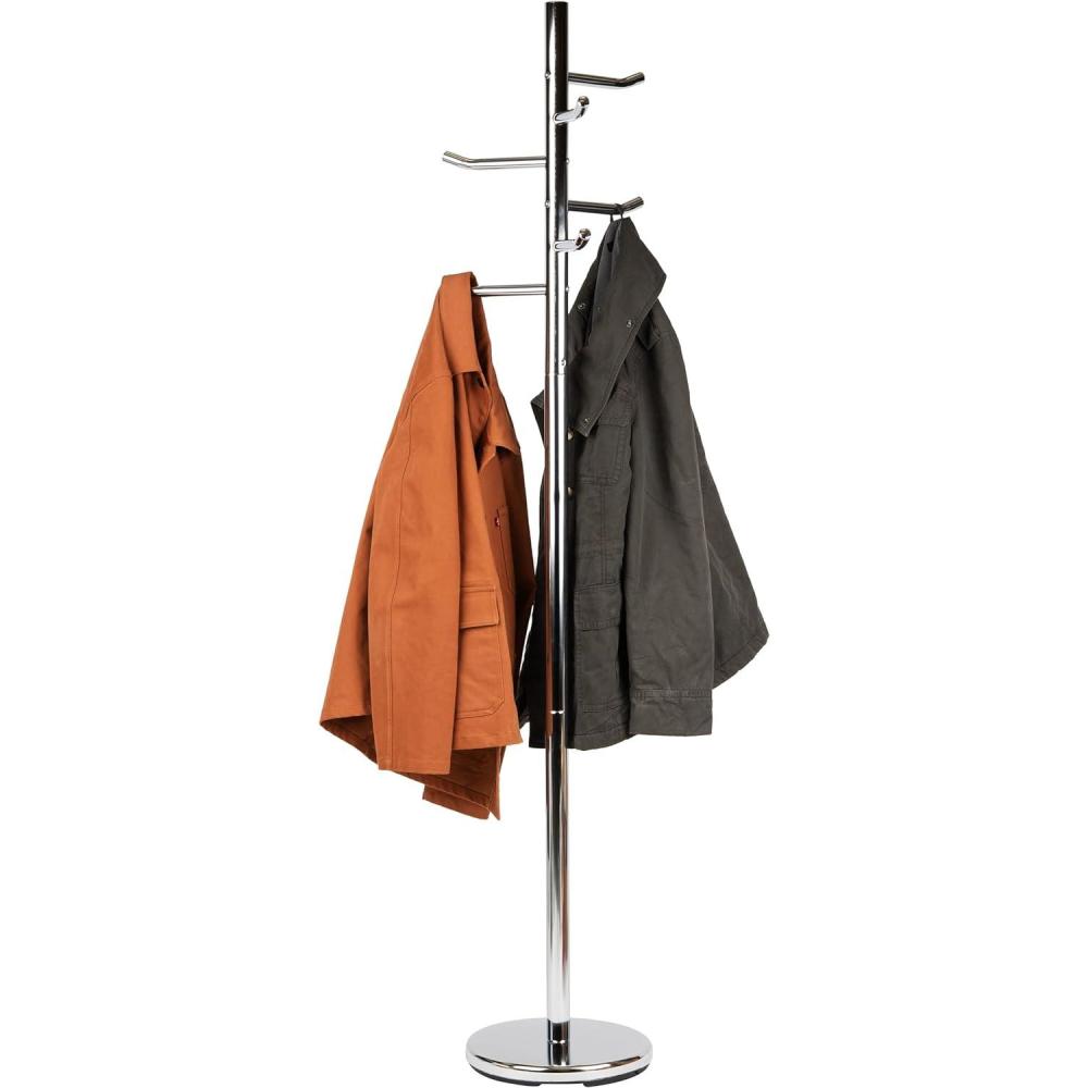 imageMind Reader Freestanding Coat Rack MultiHook Organizer for Office or Entryway Metal Silver