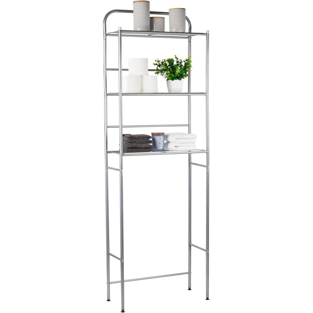 imageMind Reader Over The Toilet Storage Rack Bathroom Organizer Bathroom Shelves Metal 235quot L x 1025quot W x 705quot H WhiteSilver