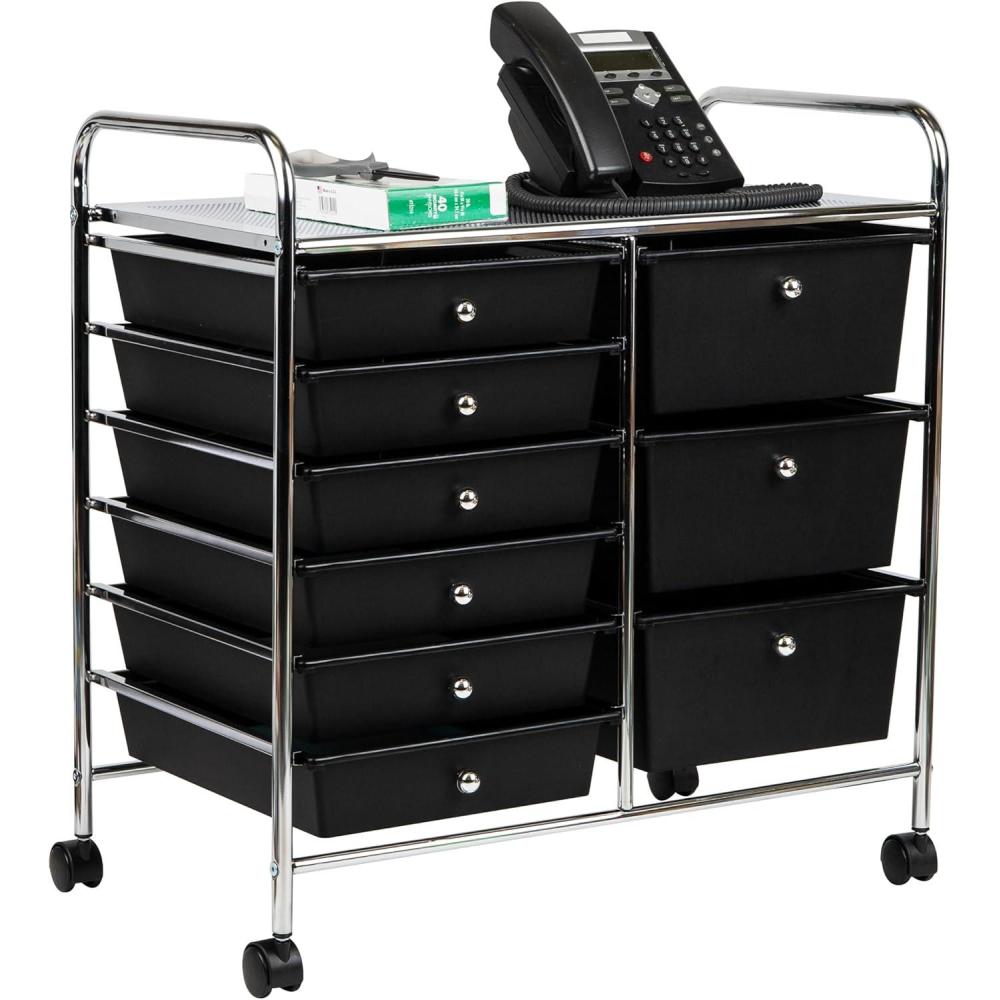 imageMind Reader Rolling Cart with Drawers Utility Cart Craft Storage Kitchen Metal 2425quotL x 1525quotW x2625quotH White SilverBlack