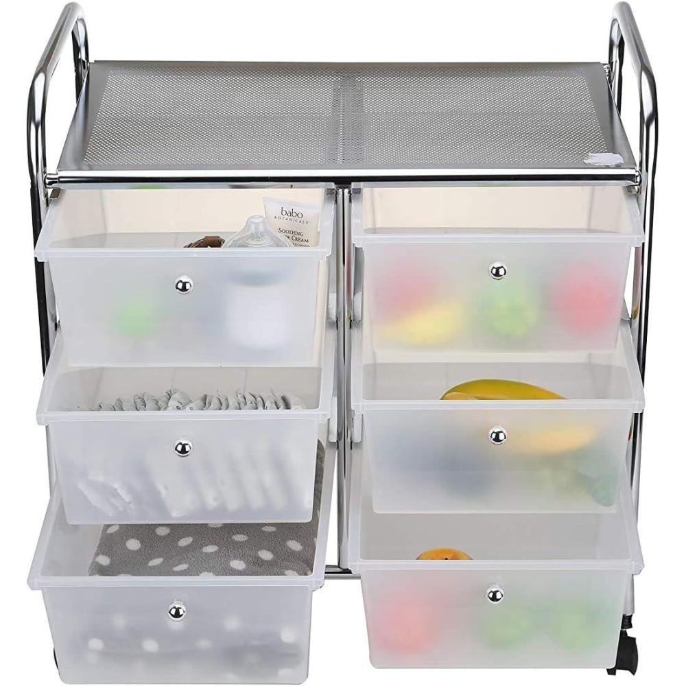imageMind Reader Rolling Cart with Drawers Utility Cart Craft Storage Kitchen Metal 2425quotL x 1525quotW x2625quotH White SilverWhite 6 Drawer