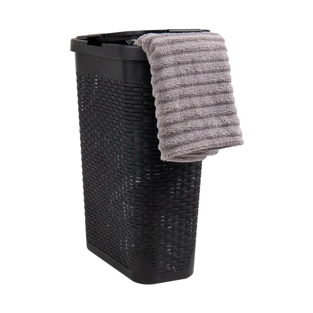 imageMind Reader Slim Laundry Hamper with Lid 40L Clothes Basket Premium Wicker Design Plastic MintBlack