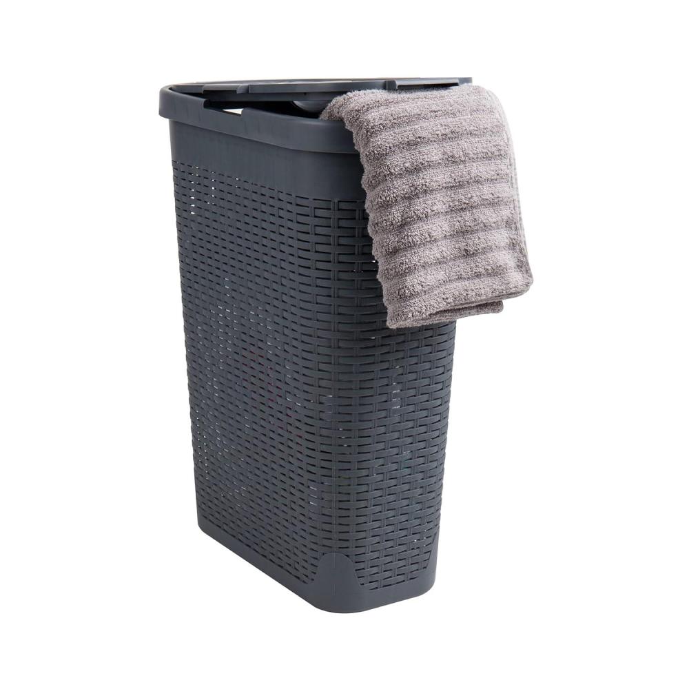 imageMind Reader Slim Laundry Hamper with Lid 40L Clothes Basket Premium Wicker Design Plastic MintGray