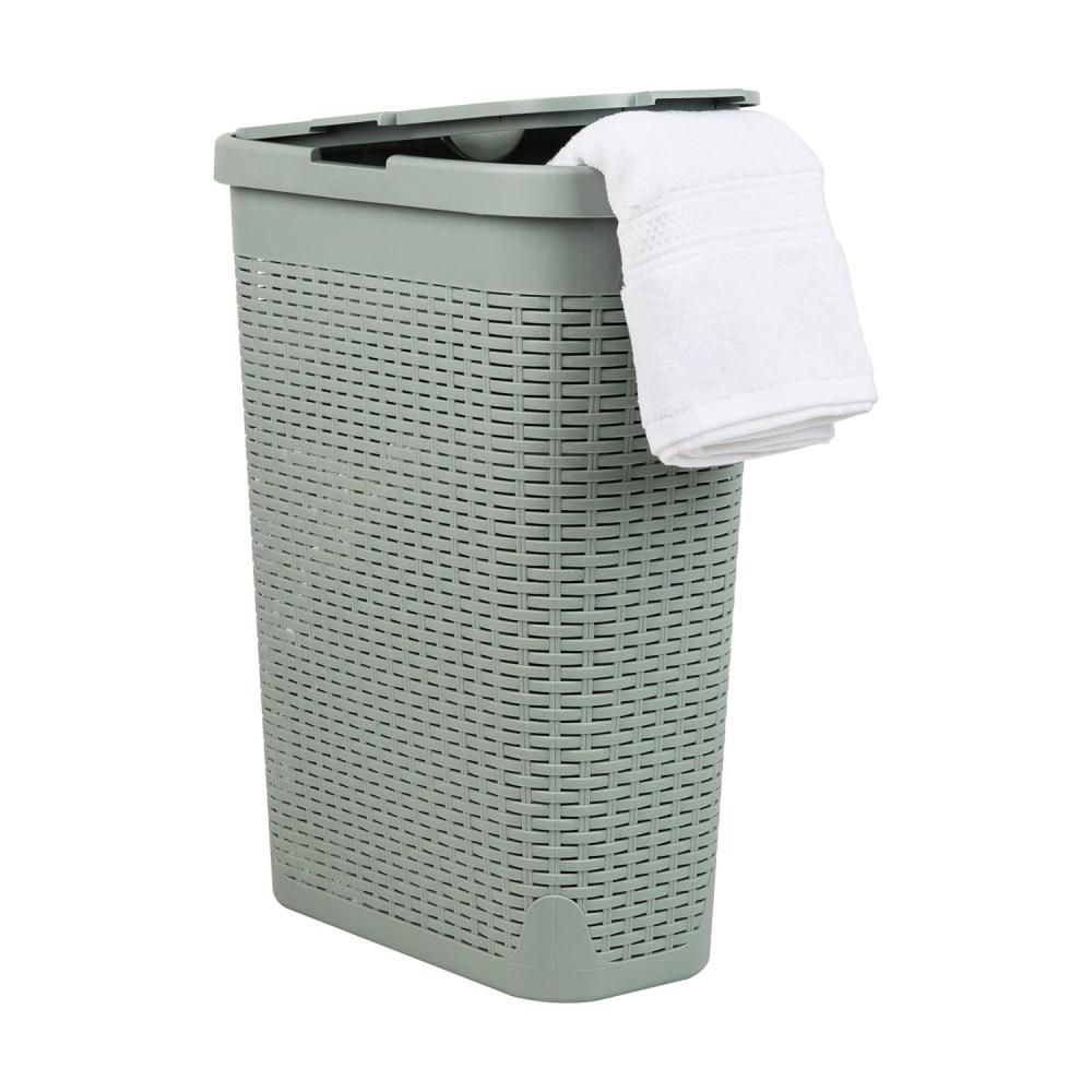 imageMind Reader Slim Laundry Hamper with Lid 40L Clothes Basket Premium Wicker Design Plastic MintMint