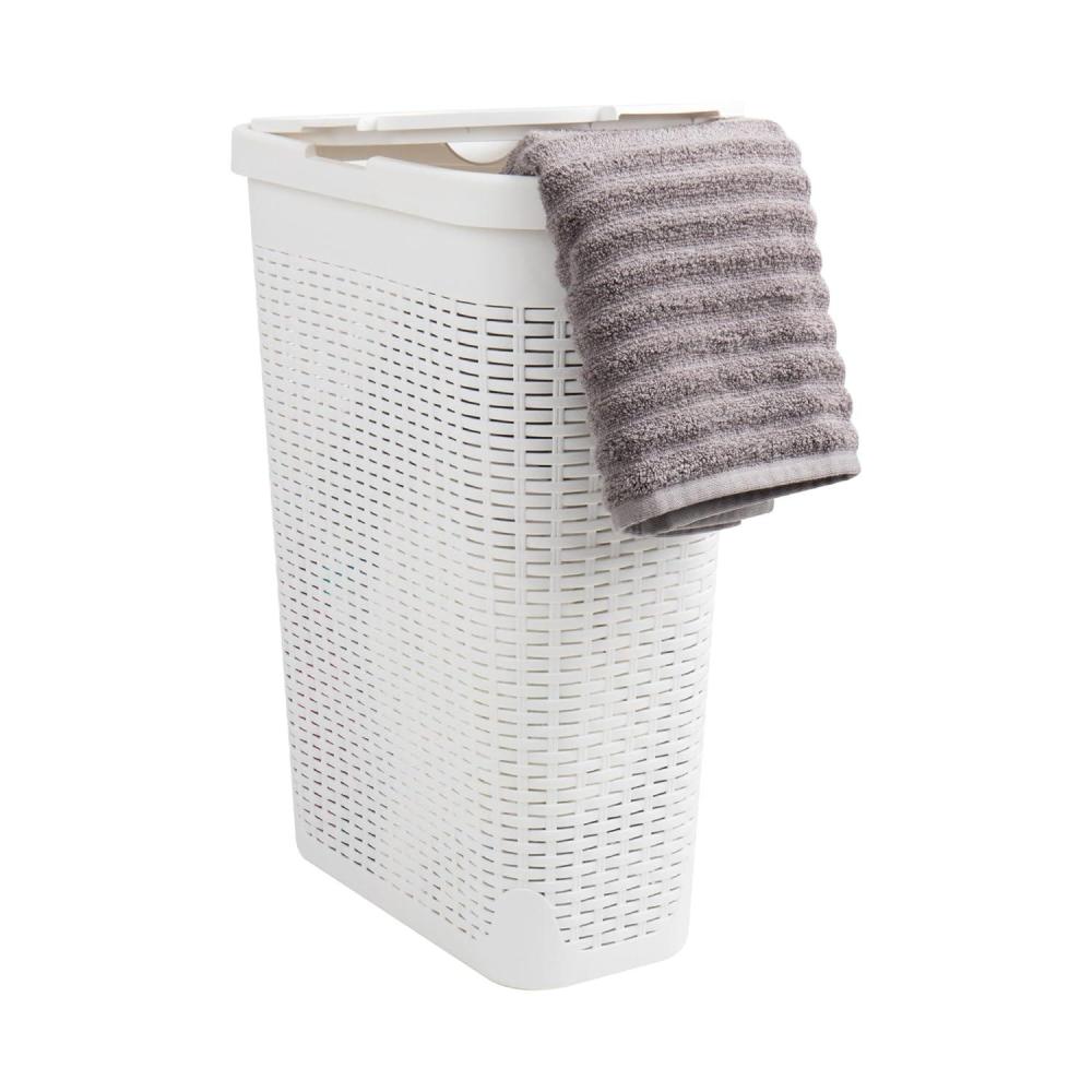 imageMind Reader Slim Laundry Hamper with Lid 40L Clothes Basket Premium Wicker Design Plastic MintWhite