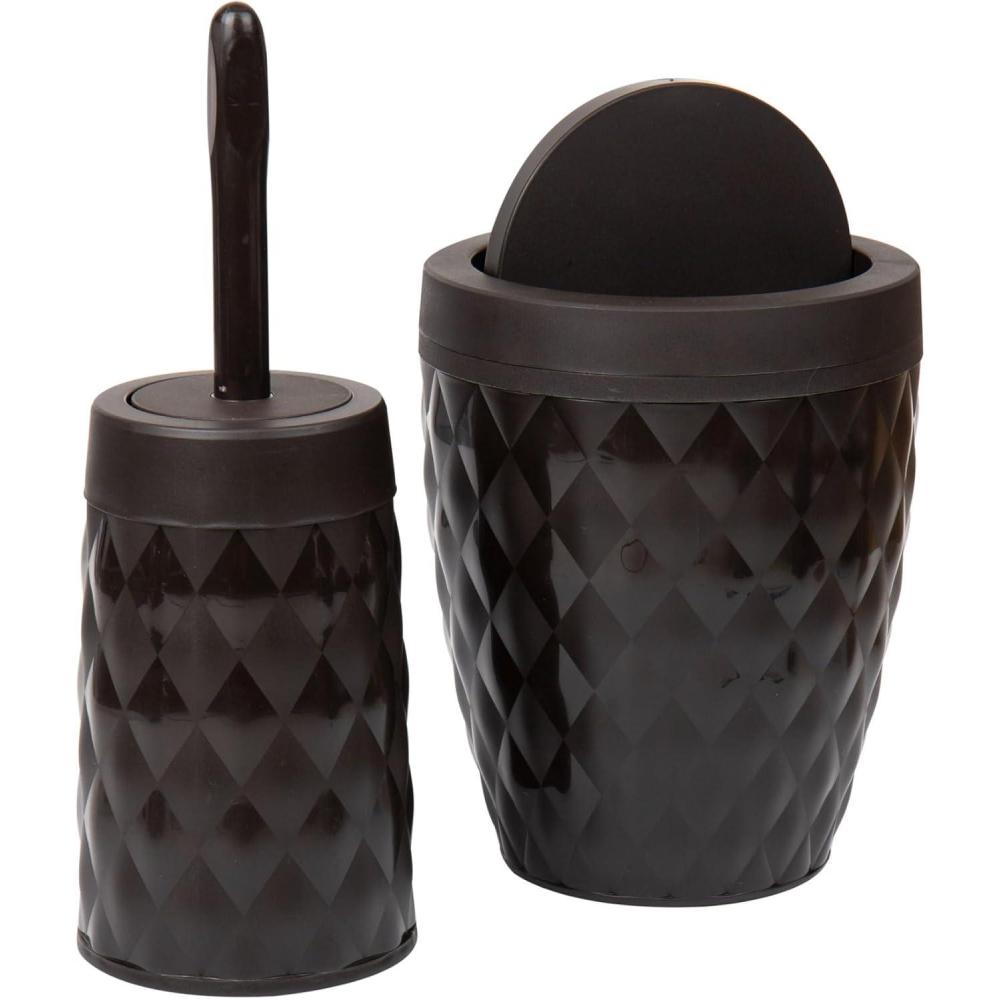 imageMind Reader Trash Can and Toilet Brush Set Bathroom Decor Swivel Lid Accessories 875quot W x 1125quot H 2 Piece Set GrayBrown