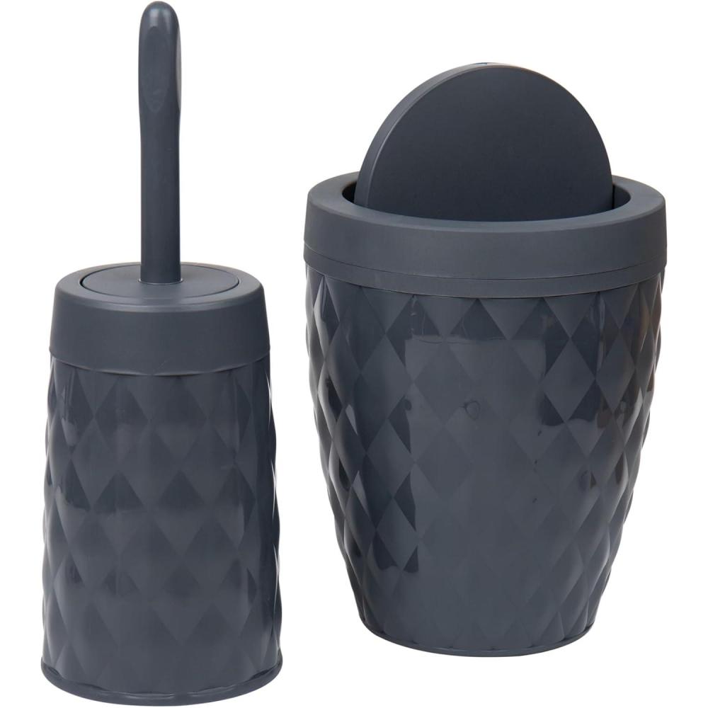 imageMind Reader Trash Can and Toilet Brush Set Bathroom Decor Swivel Lid Accessories 875quot W x 1125quot H 2 Piece Set GrayGray